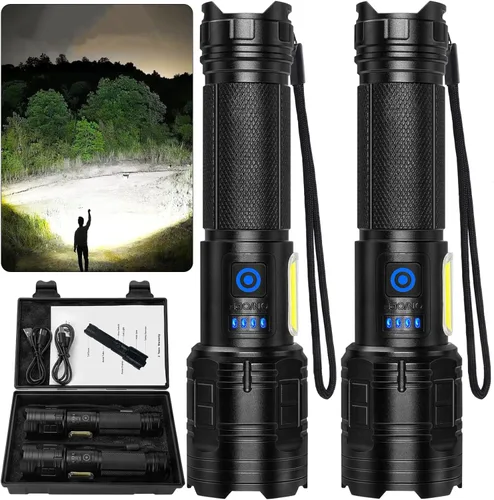 Vista 8 de Paquete de 3 linternas recargables de 99,000 lúmenes altos, linternas LED superbrillantes, 5 modos de enfoque ajustable, IPX7 impermeable, potente