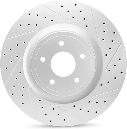 Vista 2 de R1 Concepts Rotores de freno ranurados perforados delanteros Sensor incluido Kit de pastillas de freno y rotores de cerámica Compatible