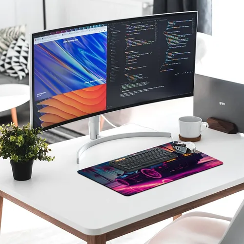 Vista 5 de Large Mouse Pad JDM Sports Car NSX Neon Palm Trees Synthwave Desk Mat Computer Accessories Gaming Office Organizers Supplies Decor Essentials