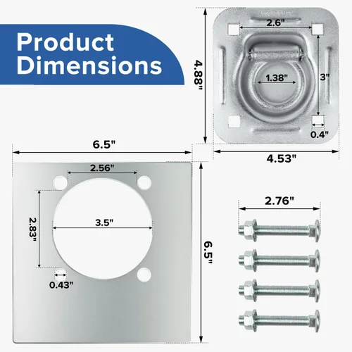 Vista 2 de Kit de Anclajes de Anillo en D Empotrado de Servicio Pesado Donext, Juego de 4, Capacidad de 6,000 lb con Placas de Soporte de Acero para Seguridad
