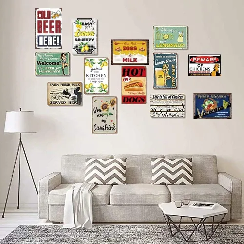 Vista 5 de Divertido letrero de metal retro con diseño de sol y luna, paisaje de sol y luna, arte de pared minimalista moderno de mediados de siglo