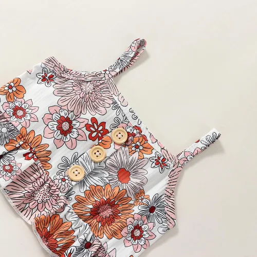 Vista 4 de Ropa de verano para bebé recién nacida, mameluco de punto con cuello halter, estampado de leopardogirasol, pantalones de verano