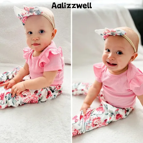 Vista 2 de Aalizzwell Conjunto de pantalones de canalé para bebés y niñas