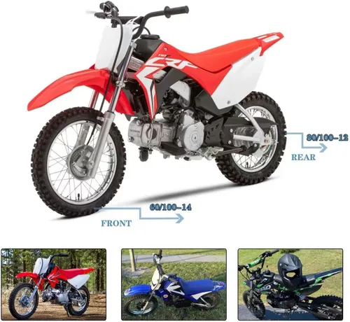 Vista 2 de QINGBY 80/100-12 3.00-12 Neumático Trasero 2.50-14 60/100-14 Neumático Delantero y Tubo Interior para SSR CRF70 CRF110 KLX110 TTR90 TTR110 PW80