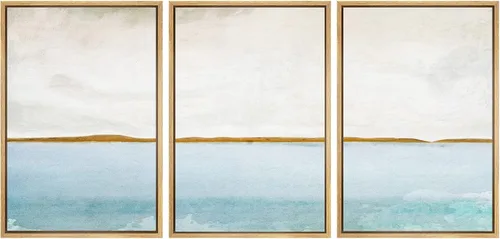 Vista 37 de SIGNWIN Lienzo enmarcado para pared, juego de arte abstracto de serenidad costera, ilustraciones abstractas junto al mar, arte moderno, decorativo