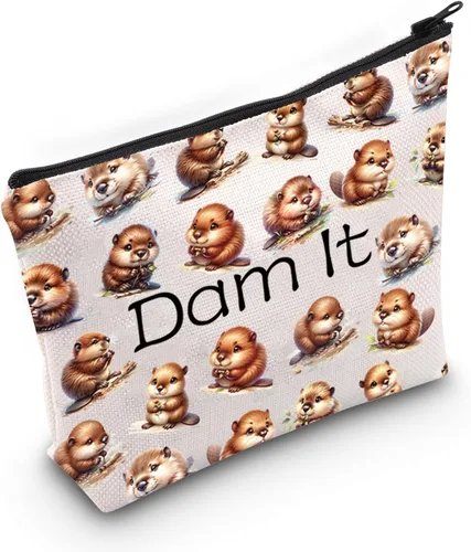 Vista 8 de JXGZSO Bolsa de cosméticos de castor divertido Beaver Lover, regalo para amantes del roedor, bolsa de maquillaje, Con la leyenda "Dam It