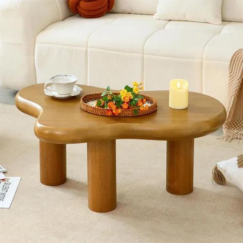 Vista 11 de Mesa de Centro Nube de 34"(L), Mesa de Centro de Madera Moderna para Sala de Estar, Mesas Centrales de Acento Únicas con 3 Patas, Mesas de Té