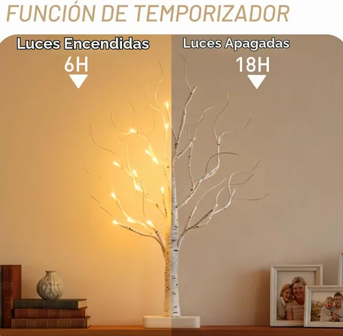 Vista 4 de EAMBRITE Árbol de abedul con luces LED, decoraciones de Navidad para el hogar interior con temporizador, mini lámpara artificial iluminada, árbol