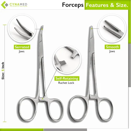 Vista 4 de Juego de 7 piezas: tijeras, pinza, pinza hemostática, porta agujas y destornillador para entrenamiento educativo y procedimientos médicos, fabricado