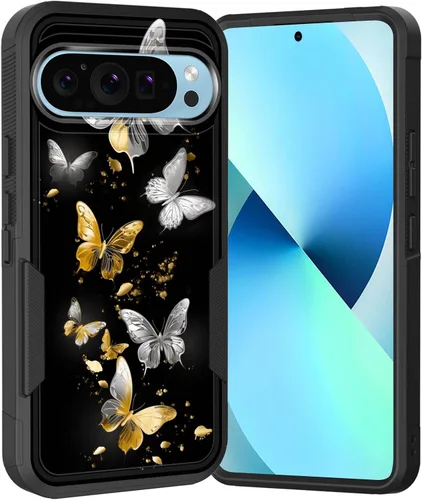 Vista 46 de Funda para Pixel 6A, Híbrida de Doble Capa de Servicio Pesado Resistente a Prueba de Golpes PC Duro + Funda Protectora de Silicona Suave para Google