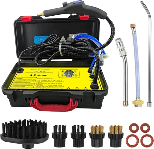 Vista 10 de Limpiador de vapor de alta presión de 1700 W, vaporizador de mano sin tanque con modos de agua caliente y fría para detalles del hogar y auto
