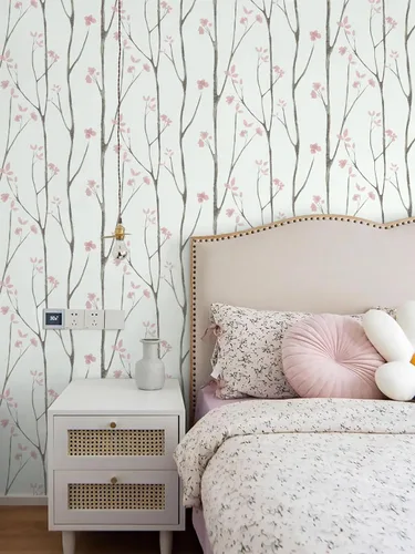 Vista 9 de Timeet - Papel pintado floral blanco y rosa, papel de pared moderno, papel de contacto para despegar y pegar, autoadhesivo, extraíble