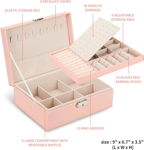 Vista 2 de Paquete de 3 cajas de joyería cajas de joyería para mujeres y organizador de joyas de viaje con espejo y caja de joyería pequeña caja organizadora