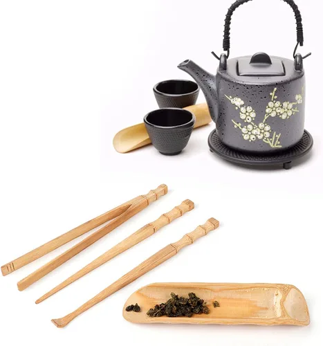 Vista 7 de Juego de herramientas de servicio de té chino, juego de té natural de 4 piezas, accesorios para ceremonia de té para el hogar, al aire libre