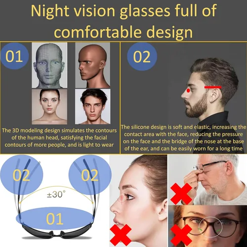 Vista 2 de Lentes de conducción nocturna para hombres y mujeres, lentes de visión nocturna para conducir con lentes polarizados amarillos, marco TR90