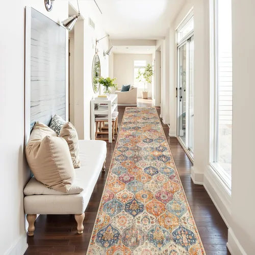 Vista 49 de Lahome - Alfombra marroquí antideslizante y lavable, pequeña alfombra oriental para dormitorio, cocina, entrada, baño, entrada, 61 x 91 cm, crema