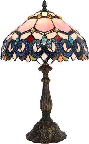 Vista 8 de Tiffany Lamp Stained Glass Table Lamp Bedside Reading Light W12H19 Inches (Sea Blue Dragonfly Style)