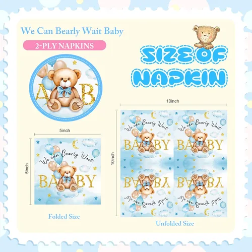 Vista 4 de Crtiin 100 servilletas de baby shower con texto en inglés «We Can Bearly Wait», decoraciones de baby shower para niños, servilletas de regalo