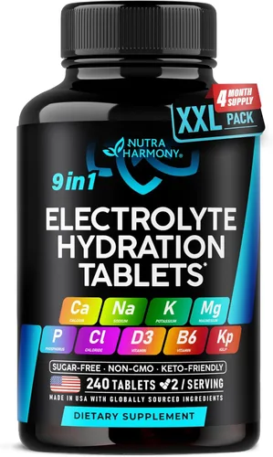 Vista 11 de Electrolitos - Tabletas de electrolitos con magnesio, sodio, potasio, cloruro, vitaminas D3 y B6, polvo de alga Kelp - Pastillas de sal - Fabricadas