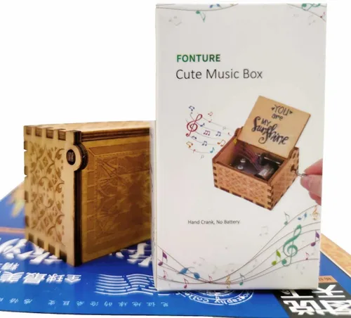 Vista 6 de Caja de música de madera, instrumento musical de manivela de madera con melodía "You're My Sunshine", regalo para familiares, amigos, amantes