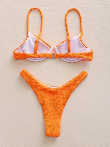 Vista 5 de QWINEER Conjunto de bikini de corte alto con aros para mujer, trajes de baño de 2 piezas