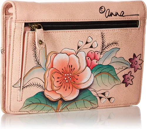 Vista 2 de Anna by Anuschka Cartera organizadora de solapa de cuero genuino pintada a mano para mujer