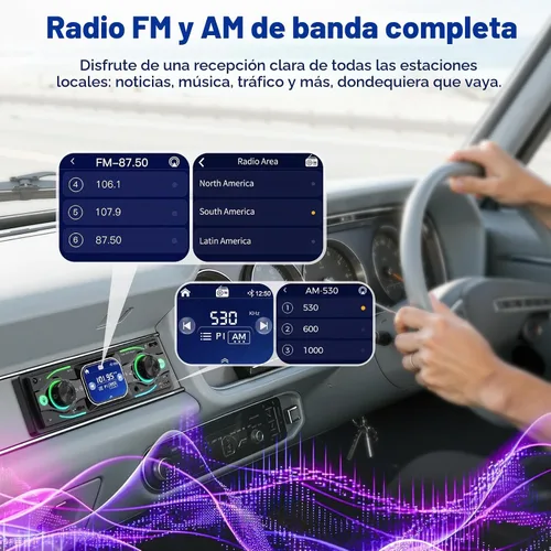 Vista 5 de Estéreo de coche DIN sencillo con pantalla táctil, audio Bluetooth, receptor de radio para coche, entrada dual MP3/USB/SD/AUX, carga rápida