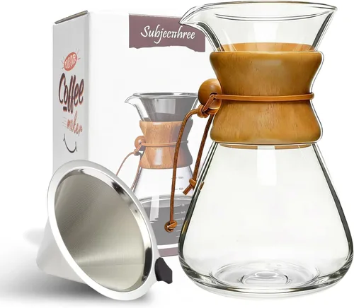 Vista 8 de Subjectthree - Juego de cafetera de vidrio para verter sobre 6 tazas con filtro reutilizable, fácil de limpiar para camping, oficina, cafeterías