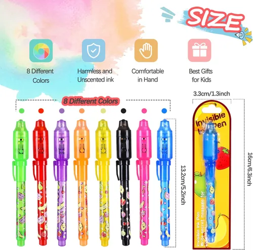 Vista 2 de TAFULOR Bolígrafo de tinta invisible para niños, recuerdos de fiesta de cumpleaños para niñas y niños, bolígrafos espía con luz UV, marcadores