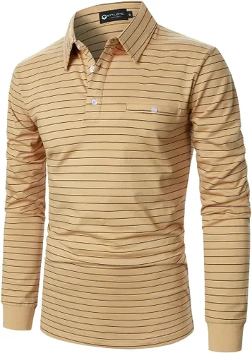 Vista 2 de STTLZMC Polo a rayas para hombre, manga larga, de algodón, ligero, básico, con bolsillo