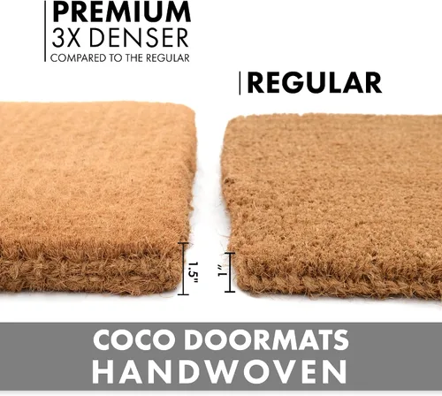 Vista 6 de COCO MATS 'N MORE Felpudo de fibra de coco natural tejida a mano, duradero, de bajo perfil, para puerta delantera, porche, raspa los zapatos más