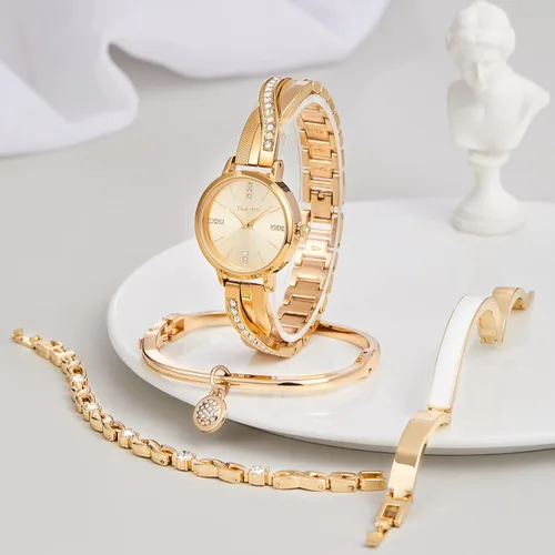 Vista 3 de TIME100 Women's Bangle Watch and Watch Chain Bracelets Premium Crystal Accented Bracelet Set