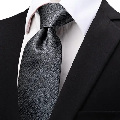 Vista 2 de Corbatas a rayas y corbatas a cuadros para hombre, corbata de seda tejida, juego de clip de corbata dorado