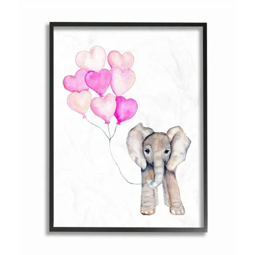 Vista 8 de The Stupell Home Décor Collection - Placa de pared con diseño de elefante bebé con globos de corazón rosa, 10 x 15 pulgadas