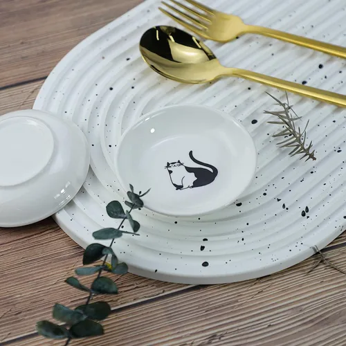Vista 3 de Lindos platos de cerámica para salsas de gato de caballero, divertidos platos de condimentos para gatos de caricatura, cuencos de sushi y soja
