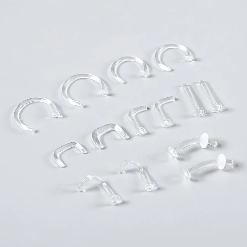 Vista 3 de Juego de 14 retenedores de cristal para el trabajo, deportes, cirugía, hipoalergénico, estilo mixto, anillos transparentes para labios, nariz