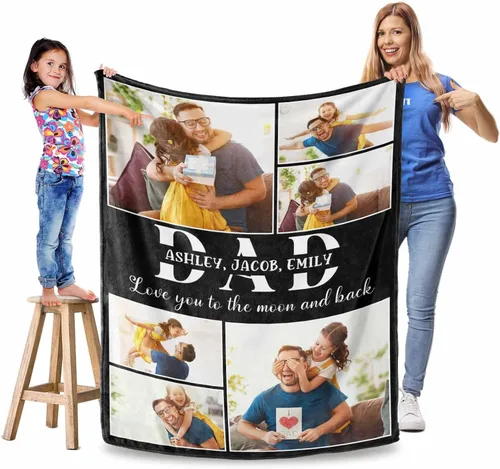 Vista 26 de Manta personalizada para el Día del Padre, regalos para papá, mantas personalizadas con fotos, mantas personalizadas de collage de fotos, manta suave