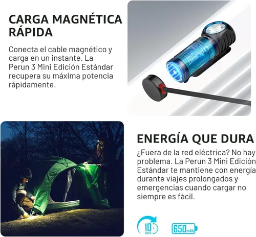 Vista 7 de OLIGHT Perun 3 mini linterna frontal LED de 1250 lúmenes, linterna frontal recargable con opción de luz roja, perfecta para trabajar, senderismo