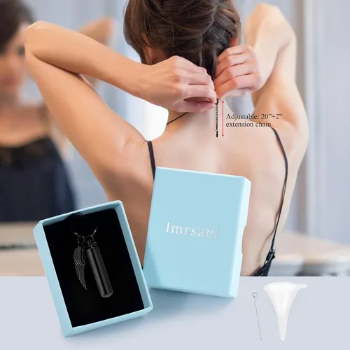 Vista 7 de Imrsanl Joyería de cremación para cenizas, collar de urna con colgante de urna cilíndrica con vial de vidrio, recuerdo de cenizas, joyería