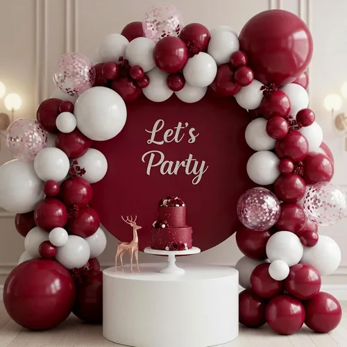 Vista 5 de RUBFAC Globos burdeos, 87 piezas de diferentes tamaños de 18, 12, 10, 5 pulgadas, kit de arco de globos de látex granate, guirnalda para cumpleaños