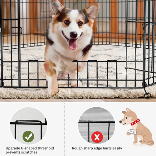 Vista 17 de PETIME - Corral plegable de metal para ejercicio de perros/Parque de juegos para cachorros con 8 paneles para interior/exterior, valla de patio