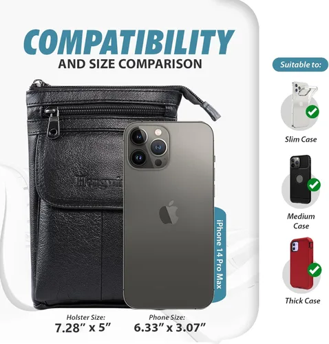Vista 2 de Hengwin Funda de cuero genuino para teléfono celular compatible con iPhone 16, 15, 14, 13 Pro Max, Samsung Galaxy Note 9, 8, S25, S24, S23, Ultra
