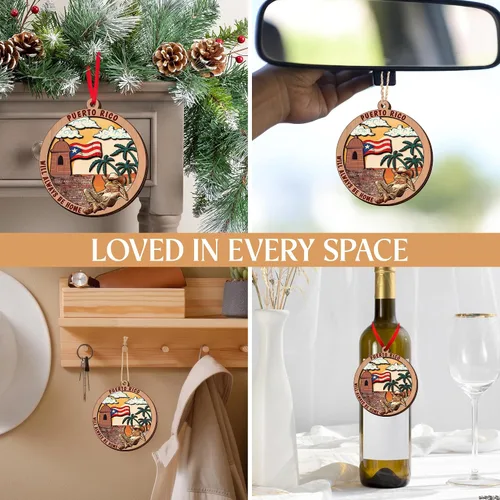 Vista 3 de FLAGWIX Regalos de Navidad de Puerto Rico para mujeres y hombres, adornos de madera 2025 para decoración de árboles, adorno de Navidad de Puerto