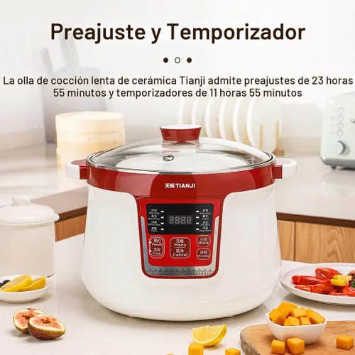 Vista 5 de Olla de guiso eléctrica TIANJI, olla de cerámica para sopa, postres, nido de pájaro, múltiples forros de cerámica, DGD32-32CG