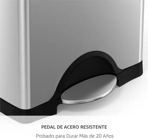 Vista 3 de Simplehuman - Cubo de basura rectangular para cocina de 38 litros / 10 galones, con pedal, de acero inoxidable cepillado