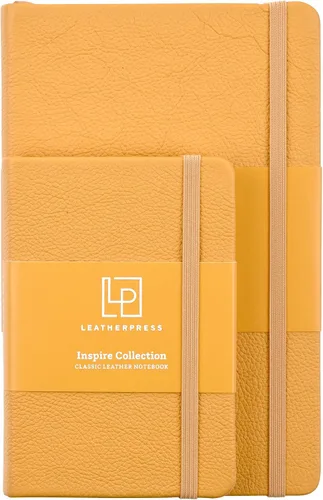 Vista 5 de Cuaderno de escritura clásico de cuero, de tapa dura, cierre elástico, páginas con rayas estrechas, colección Inspire