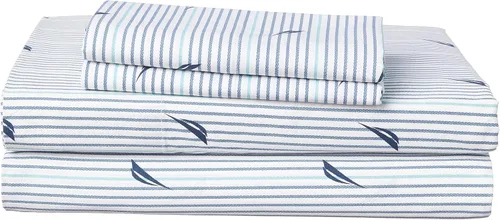 Vista 23 de Nautica - Juego de sábanas tamaño twin, sábanas refrescantes nítidas y confeccionadas con una sensación suave y ligera de percal de algodón