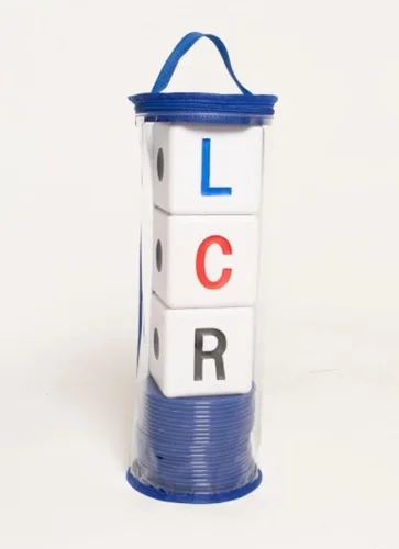 Vista 3 de LCR Juego de dados Big Left Center Right™ - Bolsa con cremallera (azul)