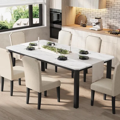Vista 13 de Garvee Mesa de comedor de 63 ″ para 4-6 personas para comedor, negra