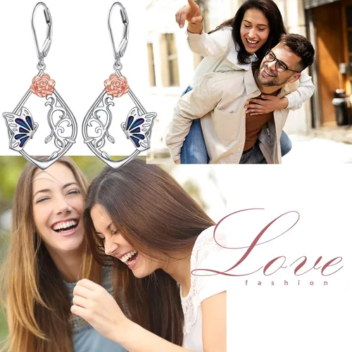 Vista 6 de Aretes colgantes de filigrana de plata de ley 925, margarita, loto, flor de rosa, piedra lunar, lágrima para mujer, nudo celta infinito, margarita